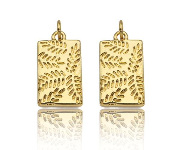 18K Dainty Gold Leaf On Rectangle Shape Pendant/Charm,Gold Medallion Charm, Necklace Bracelet Charm Pendant,11x20mm, Sku#Y403