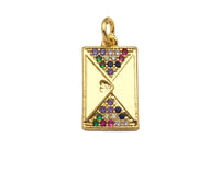 Colorful CZ Micro Pave Double Triangle On Rectangle Pendant/Charm, Bracelet Necklace CZ Rectangle Pendant Charm,9x16mm,Sku#L463