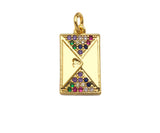 Colorful CZ Micro Pave Double Triangle On Rectangle Pendant/Charm, Bracelet Necklace CZ Rectangle Pendant Charm,9x16mm,Sku#L463