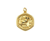 CZ Micro Pave Embossed Night Owl On Round Coin Shape Pendant, 18K Gold Medallion Charm, Necklace Bracelet Charm Pendant,18x22mm,Sku#FH165