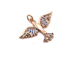 Colorful Cz Micro Pave Bird Pendant, CZ Pave Pendant, Gold/Rose Gold/Silver/Gunmetal plated, 29x21mm, Sku#F805