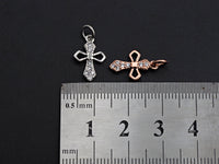 CZ Micro Pave Cross Flower Charm, Cubic Zirconia Pave Pendant, Fashion Jewelry Findings, 10x15mm, sku#Z832