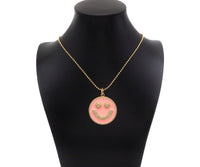 Large Pave Enamel Pink Smiley Face 38mm Pendant, Cubic Zirconia Pave Pendant, Happy face charm, Pink Smiley Face, Sku#ML41