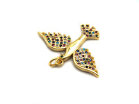 Colorful Cz Micro Pave Bird Pendant, CZ Pave Pendant, Gold/Rose Gold/Silver/Gunmetal plated, 29x21mm, Sku#F805