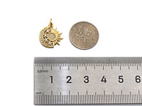 CZ Micro Pave Daint Sun Star On Cresent Moon Charms, Dainty Charms, Gold Pendant, Star Moon Necklace Charms, 14x15mm, Sku#Z1259