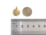 CZ Micro Pave Daint Sun Star On Cresent Moon Charms, Dainty Charms, Gold Pendant, Star Moon Necklace Charms, 14x15mm, Sku#Z1259