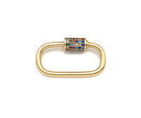Colorful CZ Micro Pave Oval Shape Screw Clasp, Matt Gold Plated U Shape Clasp, Pave Lock, Carabiner Clasp, 17x29/12x18mm, Sku#ML46