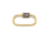 Colorful CZ Micro Pave Oval Shape Screw Clasp, Matt Gold Plated U Shape Clasp, Pave Lock, Carabiner Clasp, 17x29/12x18mm, Sku#ML46