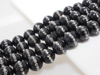 6mm/8mm/10mm/12mm Round Black Onyx with rhinestone inlaid, Natural Gemstone Beads, 15.5inch Full strand, SKU#V18