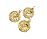 CZ Micro Pave Embossed Night Owl On Round Coin Shape Pendant, 18K Gold Medallion Charm, Necklace Bracelet Charm Pendant,18x22mm,Sku#FH165