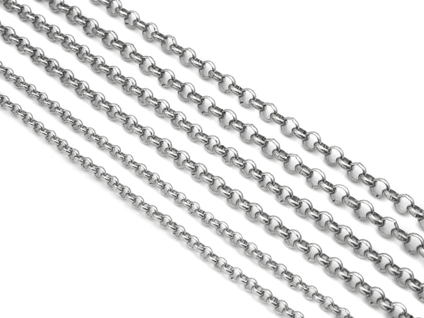 High Quality 4mm/5mm/6mm Stainless Steel Rolo Chain by Yard, Silver Unfinished Jewelry Chains, Wholesale Rolo Chain, sku#A103 Bestbeads&Beyond