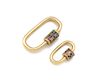 Colorful CZ Micro Pave Oval Shape Screw Clasp, Matt Gold Plated U Shape Clasp, Pave Lock, Carabiner Clasp, 17x29/12x18mm, Sku#ML46