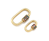 Colorful CZ Micro Pave Oval Shape Screw Clasp, Matt Gold Plated U Shape Clasp, Pave Lock, Carabiner Clasp, 17x29/12x18mm, Sku#ML46