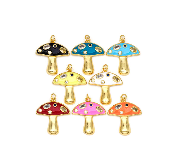 Colorful Enamel Mushroom Shape Pendant, 18K Gold Filled CZ Micropave Charm,Necklace Bracelet Charm Pendant,25x28mm,Sku#LK455