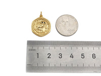 CZ Micro Pave Embossed Night Owl On Round Coin Shape Pendant, 18K Gold Medallion Charm, Necklace Bracelet Charm Pendant,18x22mm,Sku#FH165