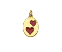 18K Dainty Gold Red Enamel North Star Lighting Heart On Oval Pendant, Gold Enamel Medallion Charm, 9x14mm,Sku#Y419