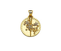 CZ Micro Pave Embossed Blossom Thorn Coin Shape Pendant, 18K Gold Medallion Charm, Necklace Bracelet Charm Pendant,18mm,Sku#FH166