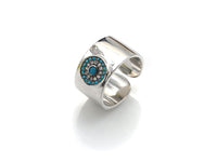 Turquoise CZ Round Disc Adjustable Ring, Sku#Z784
