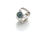Turquoise CZ Round Disc Adjustable Ring, Sku#Z784