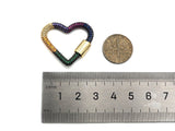 Rainbow Color CZ Gold Plated Heart Carabiner Clasp, Heart Clasp, Heart Carabiner, Chain Clasp, 30x27mm, Sku#K133