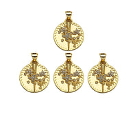 CZ Micro Pave Embossed Blossom Thorn Coin Shape Pendant, 18K Gold Medallion Charm, Necklace Bracelet Charm Pendant,18mm,Sku#FH166