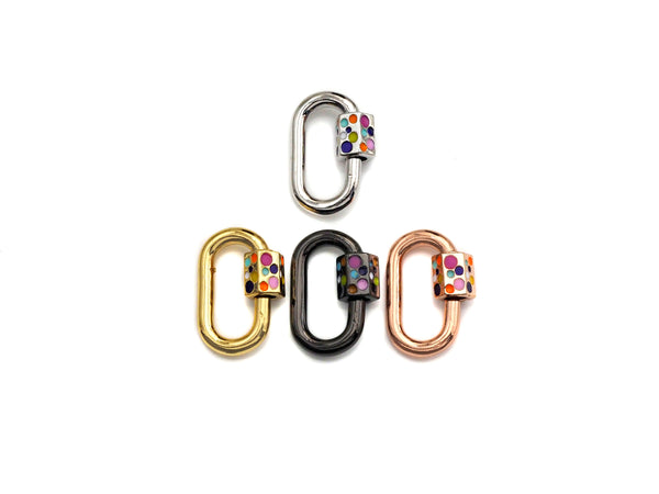 NEW Colorful Enamel Oval Shape Clasp, CZ Pave Clasp, Gold/Silver/Rose Gold/Gunmetal Carabiner Clasp, 15x22mm, sku#H230