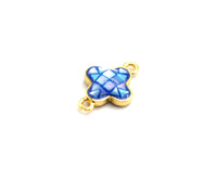 100% Natural Shell Blue Clover Connector with Gold/Silver Plated Edging, Natural Blue Shell, Ocean Jewelry, 10x15mm,SKU#Z290