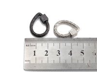 NEW Engraved Teardrop Shape Clasp, CZ Pave Clasp, Gold/Silve