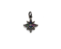 Colorful CZ Micro Pave North Star Shape Pendant,Cubic Zirconia Star Charm,Gold/Black Tone,12x14mm,sku#Z735
