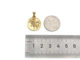 CZ Micro Pave Embossed Blossom Thorn Coin Shape Pendant, 18K Gold Medallion Charm, Necklace Bracelet Charm Pendant,18mm,Sku#FH166