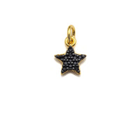 Black CZ Micro Pave Five Star Shape Pendant, Five Star Pave Pendant, Gold plated, 7x9mm, Sku#Z699