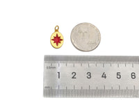 18K Dainty Gold Red Enamel North Star Lighting Heart On Oval Pendant, Gold Enamel Medallion Charm, 9x14mm,Sku#Y419