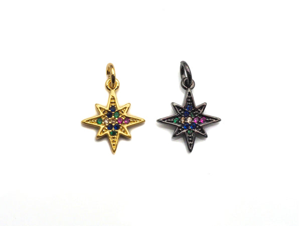 Colorful CZ Micro Pave North Star Shape Pendant,Cubic Zirconia Star Charm,Gold/Black Tone,12x14mm,sku#Z735