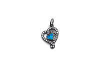 Clear CZ Micro Pave Blue Opal Heart Pendant,Cubic Zirconia Opal Heart Charm, Gold/Silver/Rose Gold/Black Tone, 12x17mm, sku#Z1028