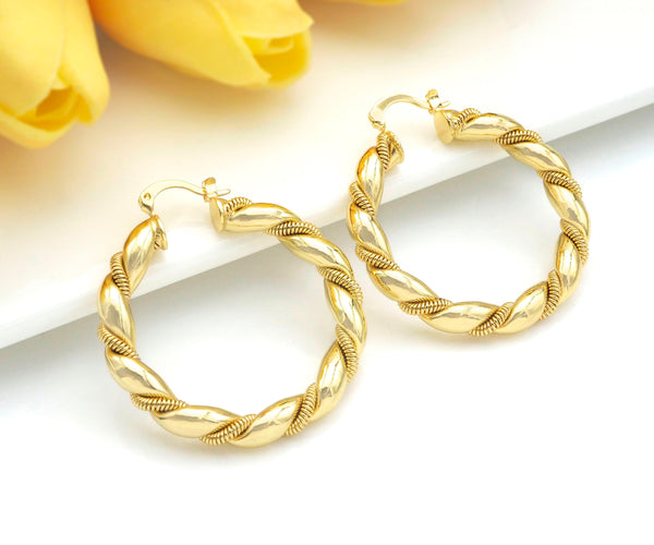 Gold Twisted Hoop Earrings, Bold Gold Hoop Earrings, Chunky Earrings, Modern Thick Hoops, Hoops Earring gift for her,40x44mm, sku#J310