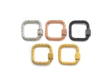 NEW Engraved Square Shape Clasp, CZ Pave Clasp, Gold/Silver/Rose Gold/Gunmetal Carabiner Clasp, 22mm, sku#H207