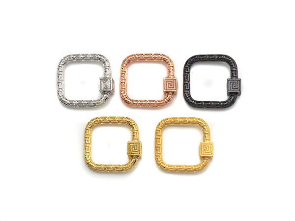 NEW Engraved Square Shape Clasp, CZ Pave Clasp, Gold/Silver/Rose Gold/Gunmetal Carabiner Clasp, 22mm, sku#H207