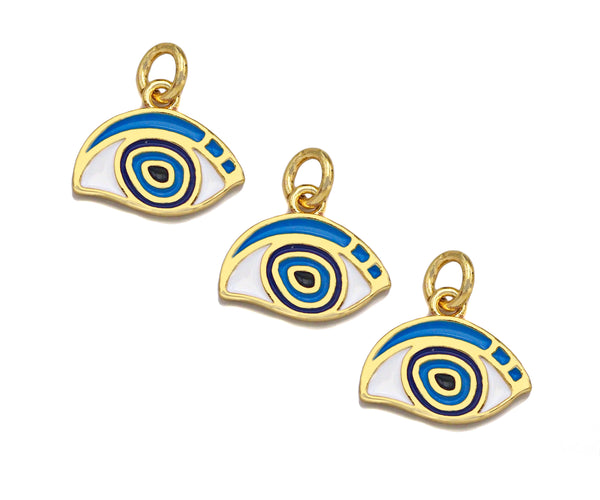 18K Dainty Gold White Enamel Evil Eye Shape Pendant, Gold Blue Evil Eye Enamel Findings, 13x11mm,Sku#L541