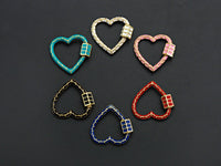 Colorful Enamel pave Heart Shape Clasp, Enamel Pave Clasp, Black/Red/Pink/White/Blue/Green Gold Carabiner Clasp, 23mm, sku#H231