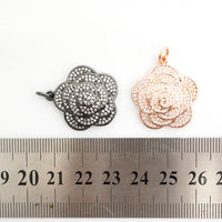 CZ Micro Pave Flower Pendant/Charm,Cubic Zirconia Paved Charm, Necklace Bracelet Charm Pendant, 23x25mm,sku#F493