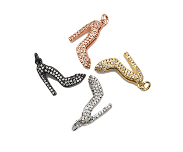 CZ Micro Pave High-heel Shoes Shape Charm/Pendant, Cubic Zirconia Pave Pendant, Fashion Jewelry Findings, 18x17x6mm, sku#F1265