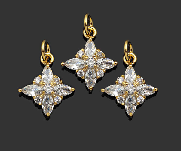 Gold Filled Big Clear CZ Micro Pave Flower Shape Pendant, 14K Gold Filled Charm, Necklace Bracelet Charm Pendant,12x15mm,Sku#CP27
