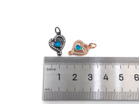 Clear CZ Micro Pave Blue Opal Heart Pendant,Cubic Zirconia Opal Heart Charm, Gold/Silver/Rose Gold/Black Tone, 12x17mm, sku#Z1028