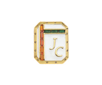 18K Dainty Gold White Enamel JC On Rectangle Pendant, Red Green Cubic Zirconia Gold Enamel Findings, 20x25mm,Sku#L542