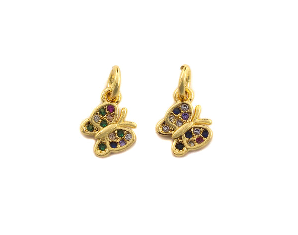 CZ Colorful Micro Pave Butterfly Shape Pendant, Butterfly Pave Pendant, Gold plated, 7x8mm, Sku#Z700
