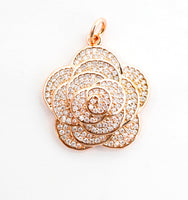 CZ Micro Pave Flower Pendant/Charm,Cubic Zirconia Paved Charm, Necklace Bracelet Charm Pendant, 23x25mm,sku#F493