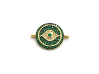 Colorful CZ Micro Pave Round Evil Eye Connector, Green/Black/Cobalt/Turquoise/Champagne/Fuchsia Spacer Connector, 15x21mm,sku#E415