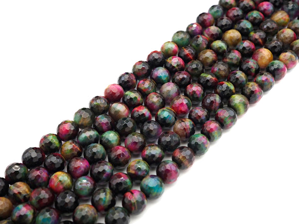 Multicolor Natural Faceted Tiger Eye Beads, 8mm/10mm/12mm Facted Galaxy Color Tiger Eye,15.5" Full Strand, SKU#UA205