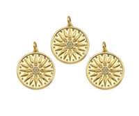CZ Micro Pave Cupid's Arrow On Round Coin Shape Pendant,  Sku#F1369