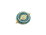 Colorful CZ Micro Pave Round Evil Eye Connector, Green/Black/Cobalt/Turquoise/Champagne/Fuchsia Spacer Connector, 15x21mm,sku#E415